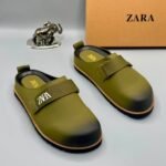 Men’s Olive Green Mule Clogs with Branded Strap