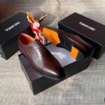 Mens Tan Orange Oxford Brogue Dress Shoes - Image 3