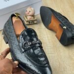 Men’s Woven Leather Slip-On Loafers with Medusa Charm