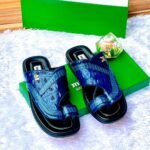 Mister Blue Crocodile-Embossed Leather Slippers