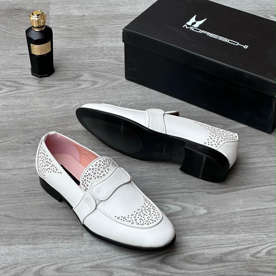 Moreschi-White-Textured-Leather-Loafers.jpg Moreschi White Textured Leather Loafers - Image 1