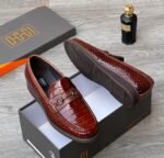 OGGI Grey Crocodile Embossed Leather Loafers - Image 2