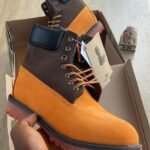 Orange Suede Boots with Dark Brown Leather Collar