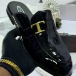 Patent Leather Mules with Gold-Tone T Buckle