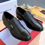 Robert Wood Black Leather Strap Loafers