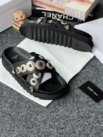 Toga Virilis Black Embellished Leather Slides - Image 2