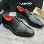 Tom Ford Black Leather Cap-Toe Derby Shoes