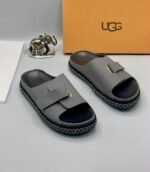 UGG Brown Platform Slides with Buckle Strap
