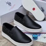 US Polo Assn Black Leather Look Slip On Shoes