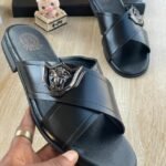 Versace Black Leather Slides