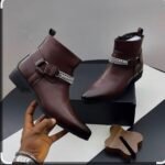 Brown Leather Harness Ankle Boots