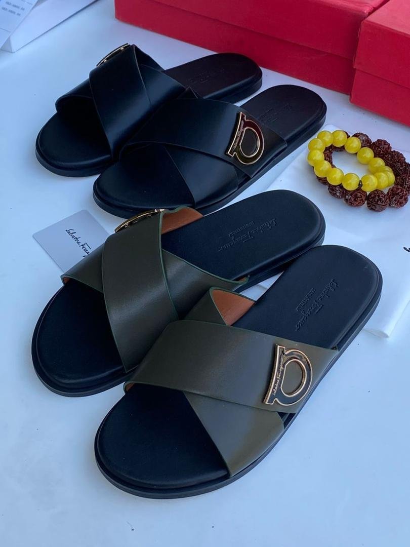 WhatsApp-Image-2026-09-03-at-01.49.17.jpeg Olive Green Leather Criss Cross Buckle Slide Sandals - Image 1