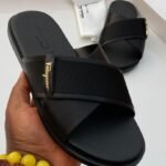 Salvatore Ferragamo Brown Leather Criss Cross Slide Sandals