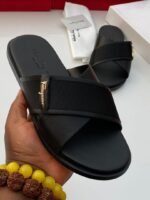 Salvatore Ferragamo Brown Leather Criss Cross Slide Sandals