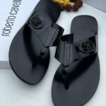Roberto Cavalli Black Patent Leather Thong Sandals