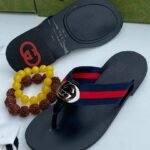 ack Thong Sandals with Red Blue Stripe Interlocking G Logo