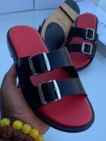 Black Double Strap Slide Sandals with Silver Buckles - Image 2
