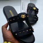 Aristocrats Luxury Black Gold Studded Palm Slippers