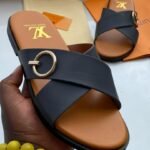 Black and Tan Criss Cross Leather Palm Sandals