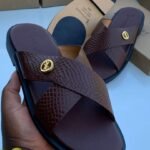 Billionaire Brown Faux Snake Embossed Criss Cross Slip On Sandals