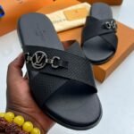 Black Snakeskin Textured Leather Criss Cross Slide Sandals