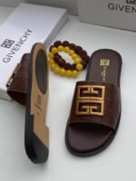 Brown Crocodile Embossed 4G Logo Slide Sandals