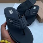 Zara Black Quilted Thong Sandals with Logo Badge
