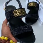 Gianni Versace Black Embellished Medusa Slide Slingback Sandals