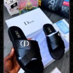 Dior black leather cross strap sandals