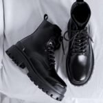 Black Leather Lace Up Combat Boots